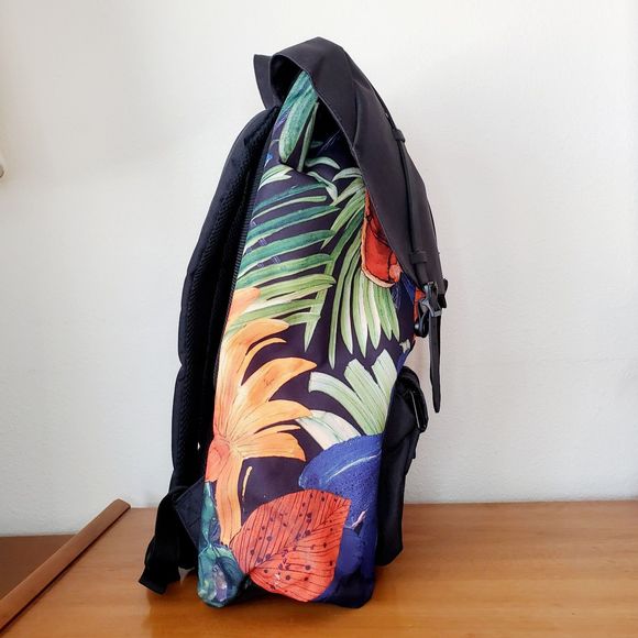 Herschel Little America Backpack Tropical Flowers Graphic Black 25L Travel Bag - Picture 2 of 12